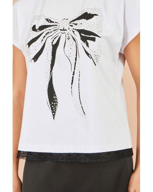 Yumi' White Bow T-Shirt With Lace