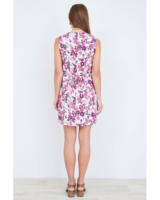 Yumi' White Retro Floral Cotton Stretch Pinafore Dress