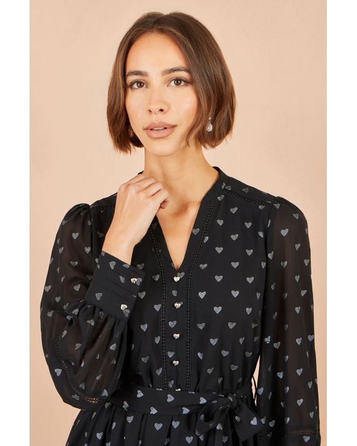 Yumi' Black Heart Print Mini Dress