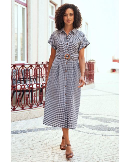 Yumi' Black Gingham Relaxed Shirt Dress With Matching Belt