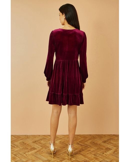 Yumi' Red Velvet Long Sleeve Skater Dress