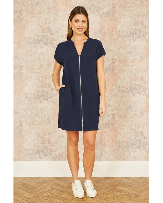Yumi' Blue Viscose Zip Tunic Dress