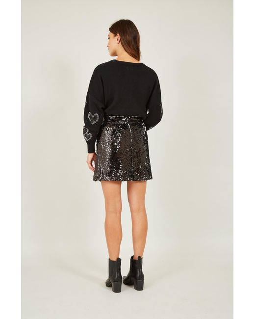 Yumi' Black Sequin Mini Skirt