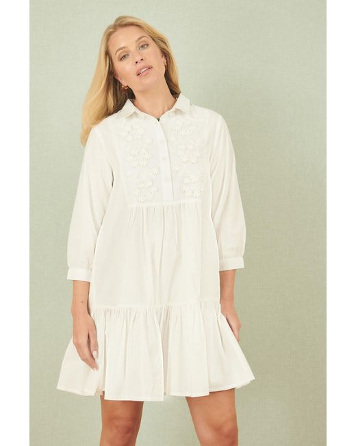 Yumi' Natural Cotton Flower Tunic Dress