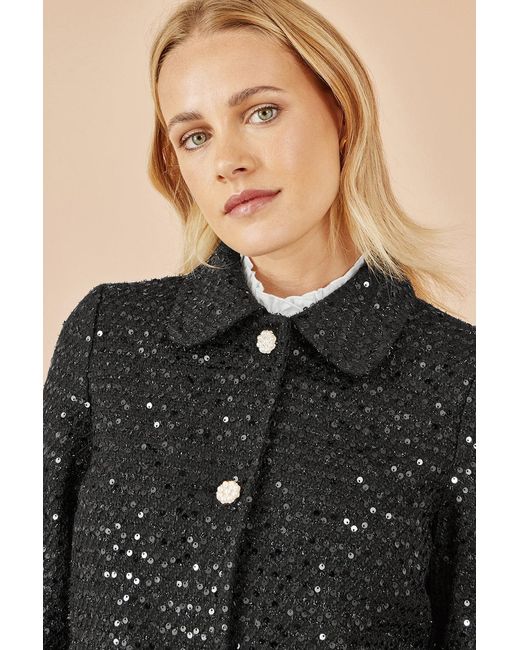 Yumi' Black Boucle Sequin Jacket With Pearl Buttons