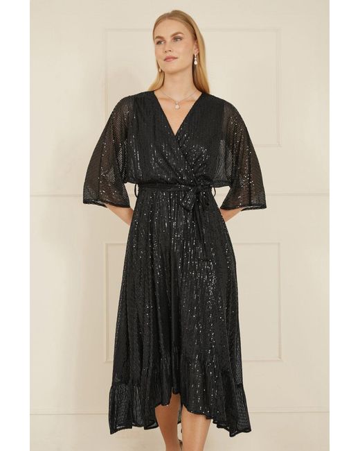 Yumi' Natural Sequin Kimono Midi Wrap Dress