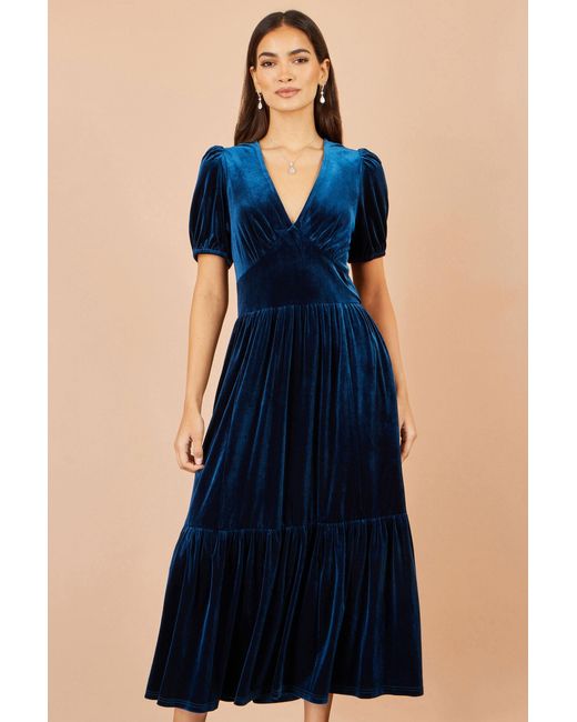 Yumi' Blue Velvet Midi Dress