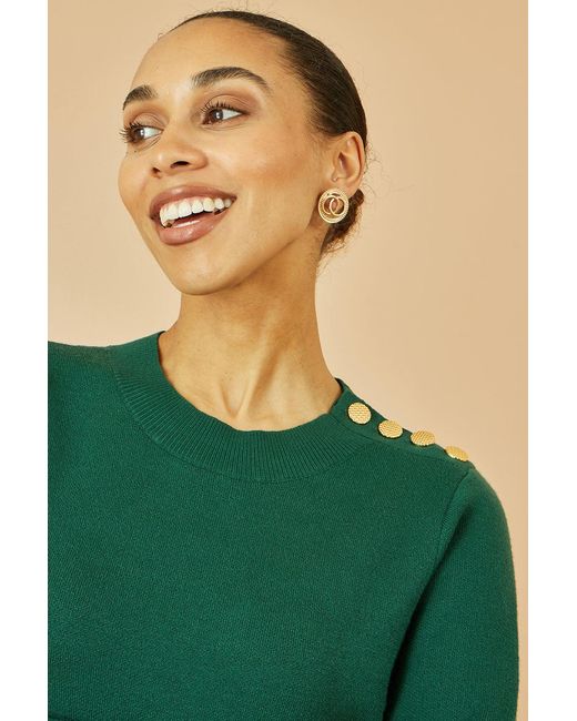 Yumi' Green Knitted Tunic Dress With Hardware Details