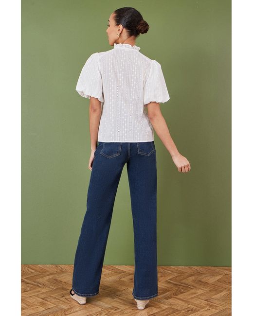 Yumi' Green Broderie Anglaise Puff Sleeve Shirt