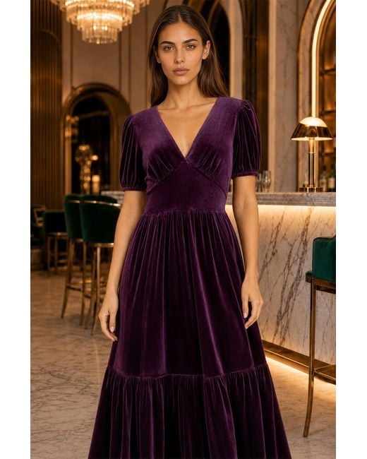 Yumi' Purple Velvet Midi Dress