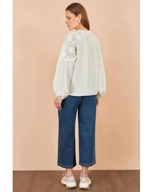 Yumi' White Viscose Lace Relaxed Boho Shirt