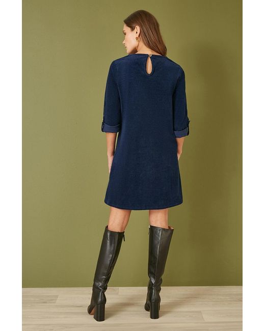 Yumi' Green Cord Tunic Dress With 3/4 Sleeves And Pockets