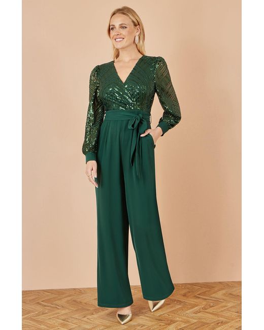 Yumi' Green Sequin Wrap Over Jumpsuit