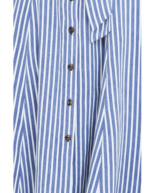 Yumi' Blue Stripe Midi Sleeveless Shirt Dress