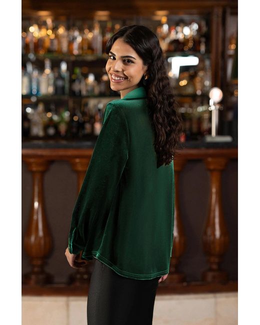 Yumi' Green Velvet Relaxed Fit Shirt