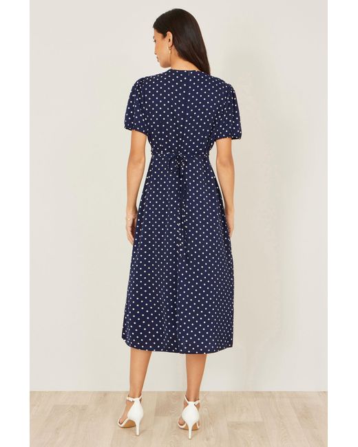 Yumi' Blue Spot Wrap Midi Tea Dress