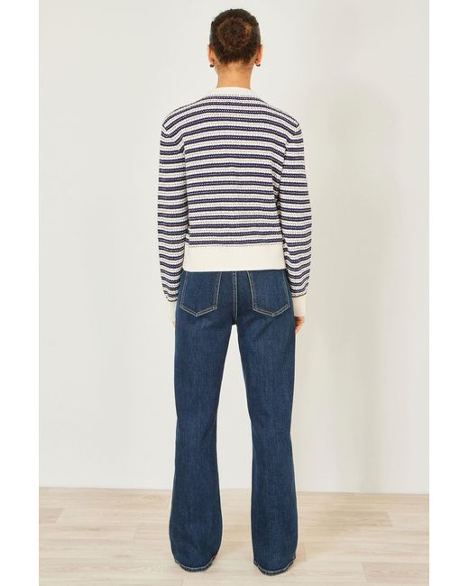 Yumi' Blue Multicolour Block Stripe Tie Front Cardigan