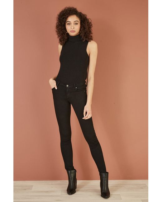 Yumi' Black Knitted Roll Neck Sleeveless Jumper