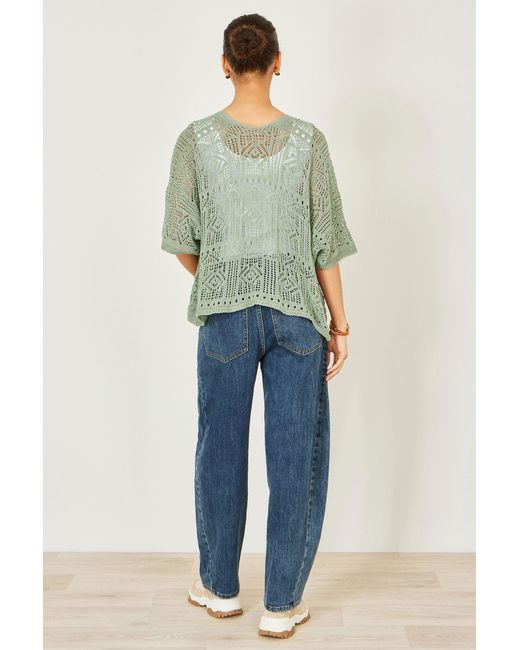 Yumi' Green Crochet Edge To Edge 3/4 Sleeve Cardigan