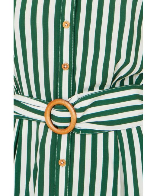 Yumi' Green Stripe Print Relaxed Midi Shirt Dress With Belt