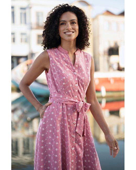 Yumi' Pink Broderie Anglaise Embroidered Sleeveless Shirt Dress