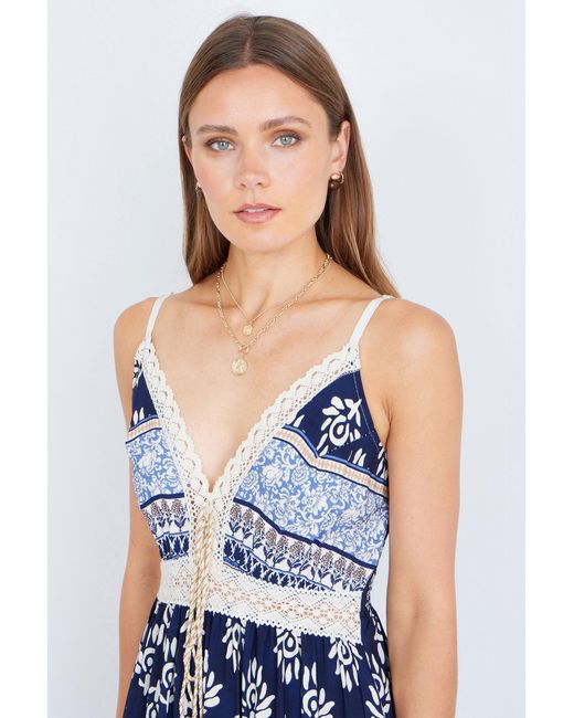 Yumi' Blue Viscose Paisley Print Midi Sun Dress