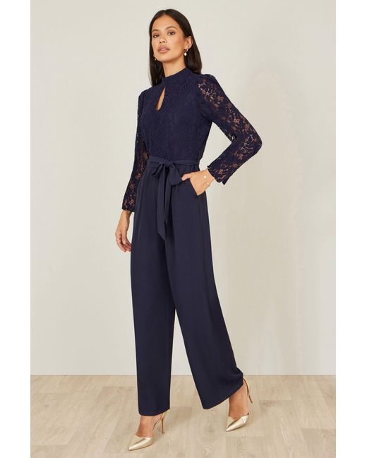Yumi' Blue Lace Applique Jumpsuit