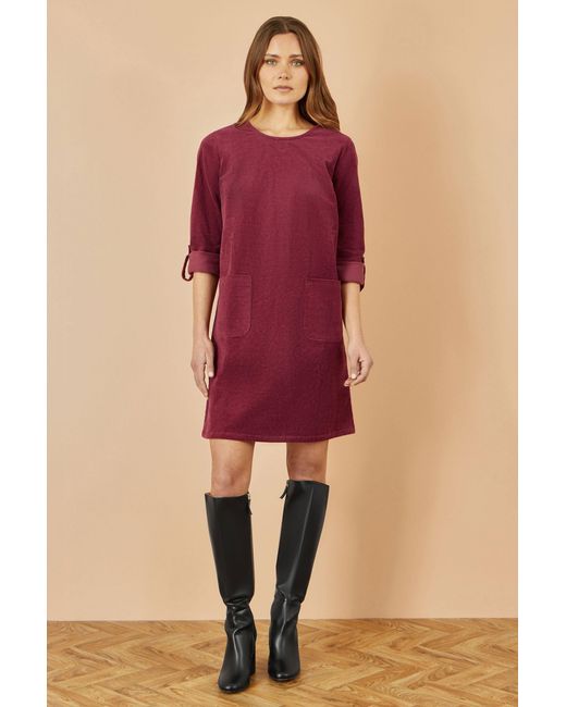 Yumi' Purple Cord Tunic Dress With 3/4 Sleeves And Pockets