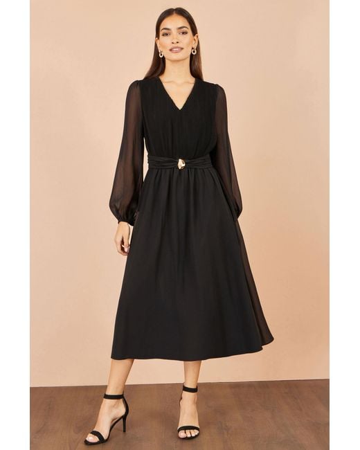 Yumi' Black Midi Dress With Buckle Detail