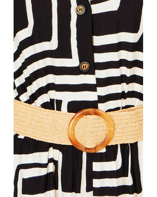 Yumi' White Viscose Geo Print Midi Shirt Dress With Matching Belt