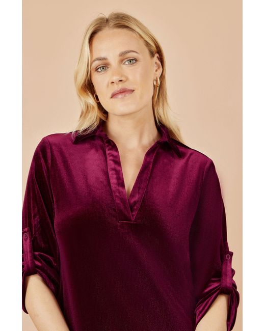 Yumi' Red Velvet Tunic Dress With 3/4 Sleeves
