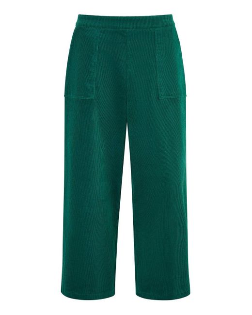 Yumi' Green Cord Cropped Wide Leg Trousers With Pockets