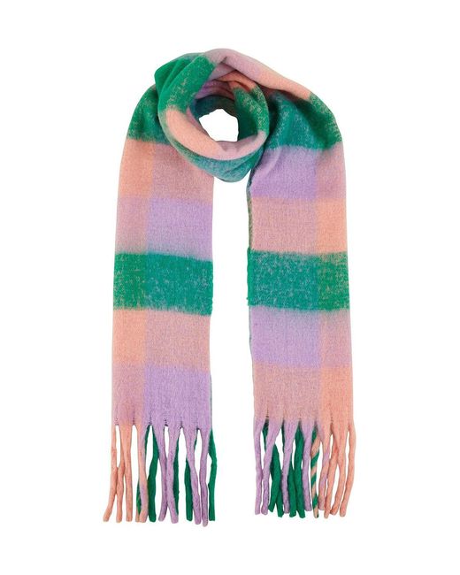 Yumi' Green And Check Fluffy Scarf