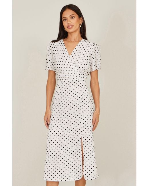 Yumi' Natural Spot Print Wrap Tea Dress