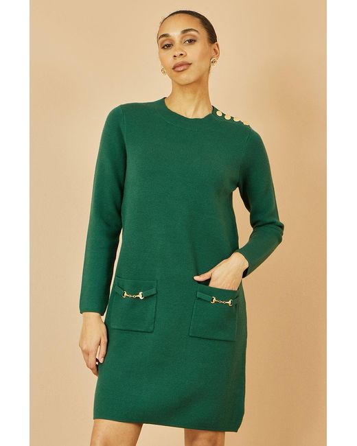 Yumi' Green Knitted Tunic Dress With Hardware Details