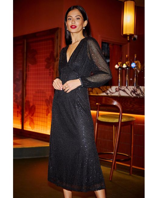 Yumi' Red Sequin Long Sleeve Midi Dress
