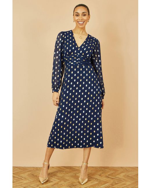 Yumi' Blue Foil Print Midi Dress