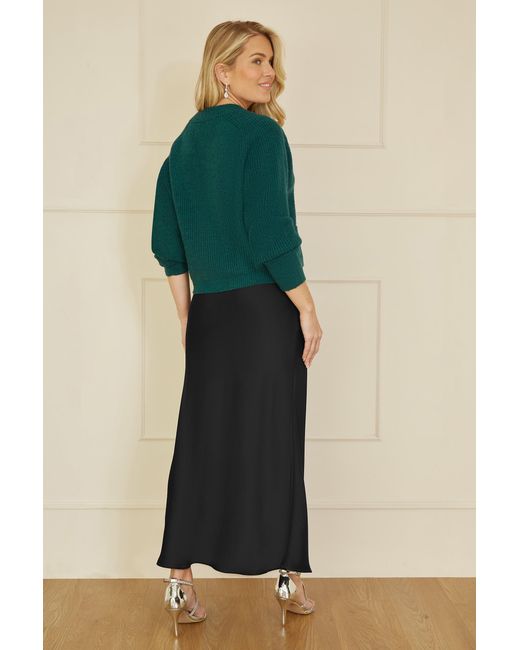 Yumi' Blue Satin Midi Skirt