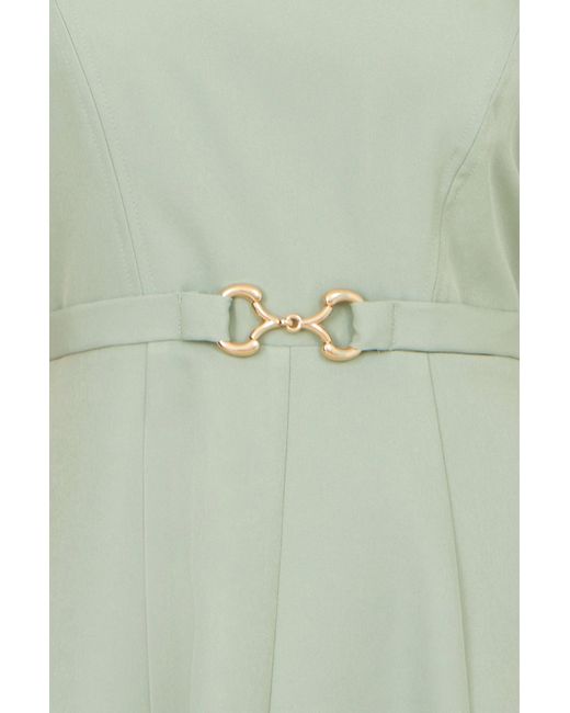 Yumi' Green Mint Skater Dress With Puff Sleeves And Buckle Detail