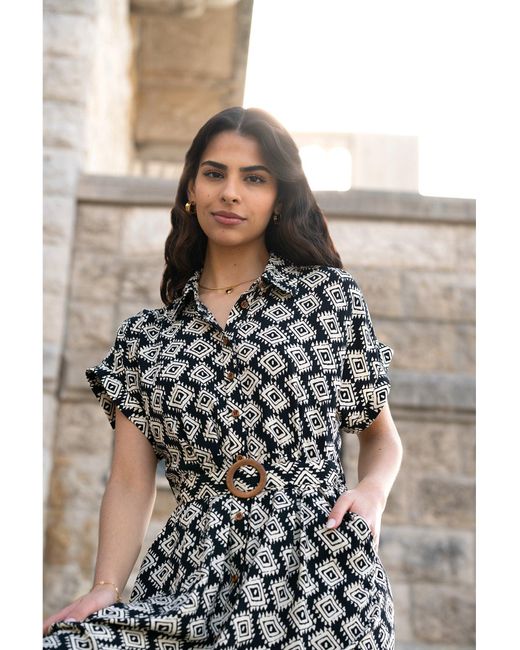 Yumi' Brown Viscose Midi Shirt Dress With Matching Belt
