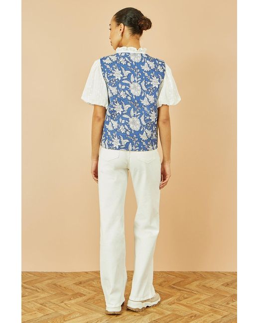 Yumi' Blue Floral Reversible Cotton Quilted Waistcoat