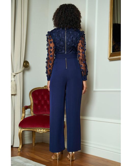 Yumi' Blue Flower Applique Jumpsuit