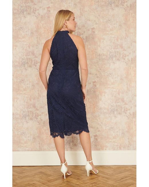 Yumi' Blue Lace Halter Neck Dress