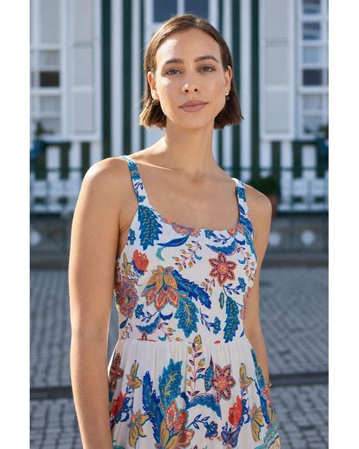 Yumi' White Boho Block Print Tiered Maxi Dress