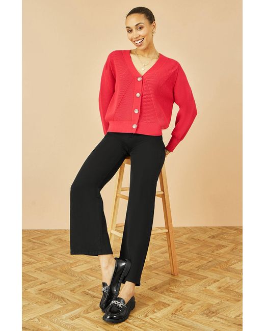 Yumi' Red Relaxed Fit Cardigan With Stitch Detail