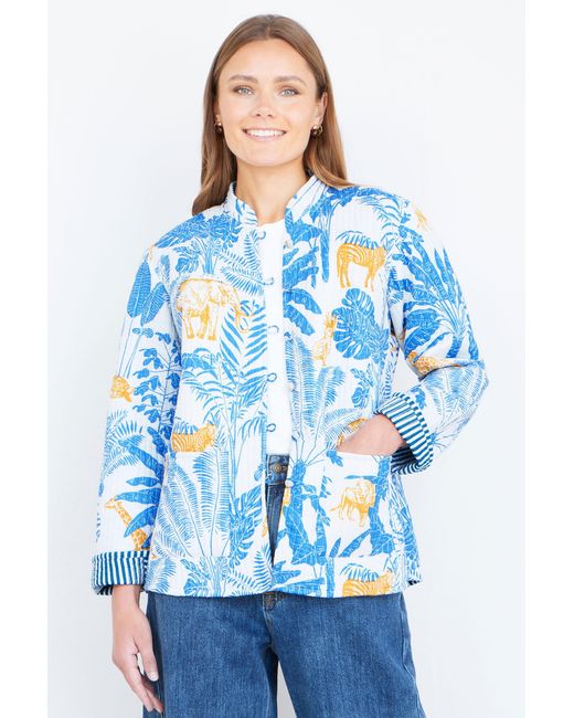 Yumi' Blue Jungle Reversible Cotton Quilted Jacket