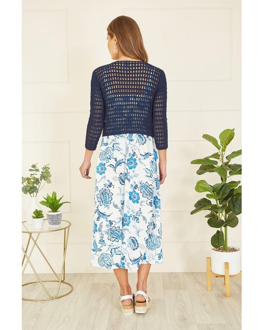 Yumi' Blue Cotton Crochet Twisted Bolero Top