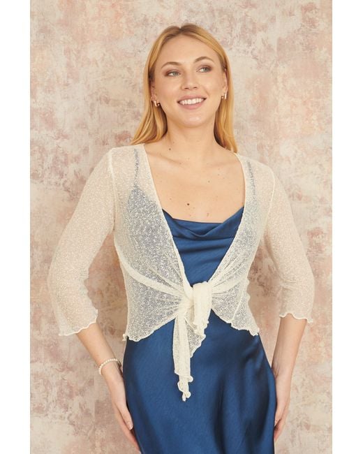 Yumi' Blue Popcorn Yarn Tie Front Bolero