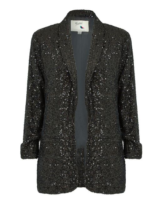 Yumi' Black Sequin Blazer With Pockets