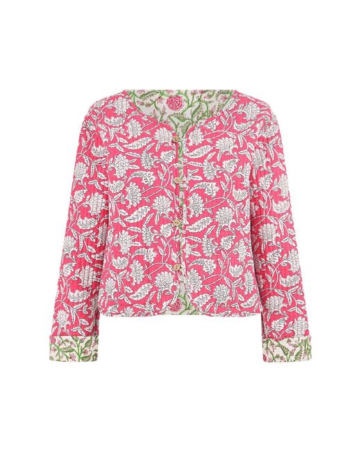 Yumi' Red Floral Reversible Cotton Quilted Jacket